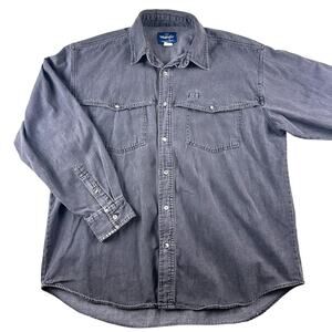 Vintage Wrangler Western Gray Denim Button Up Size XL 90s Faded Duster Cowboy